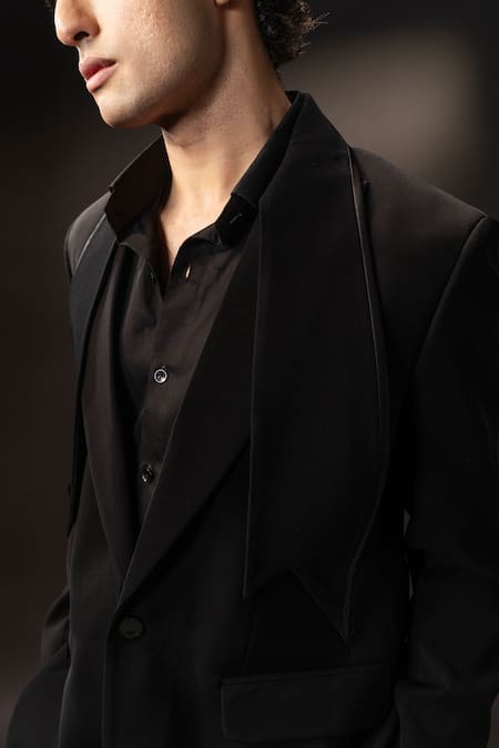 Shop_payal and rishab_Black Crepe, Wool Monarch Blazer Pant Set _Online_at_Aza_Fashions