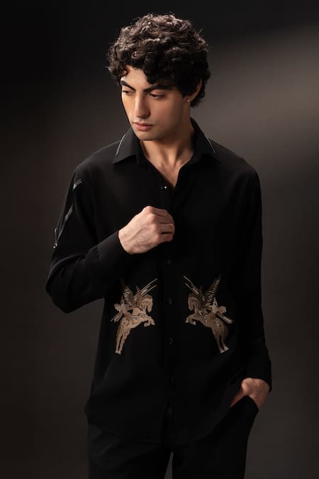 payal and rishab Guardian Embroidered Crepe Wool Shirt 