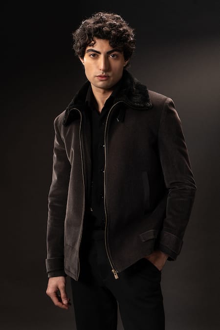 payal and rishab Aviator Zipper Crepe Wool Jacket 