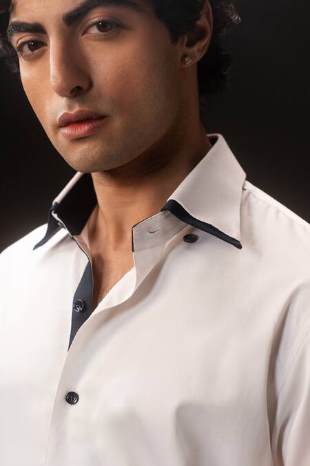 payal and rishab_White Cotton Midnight Edge Shirt _Online_at_Aza_Fashions