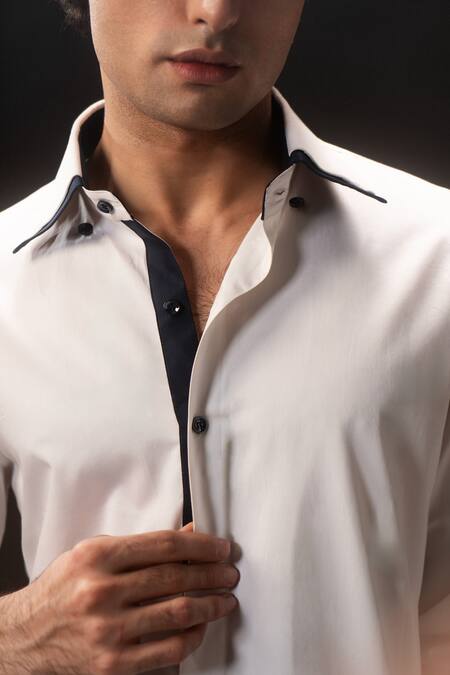 Buy_payal and rishab_White Cotton Midnight Edge Shirt _Online_at_Aza_Fashions