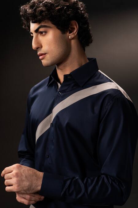 payal and rishab_Silver Cotton Midnight Stride Shirt _Online_at_Aza_Fashions