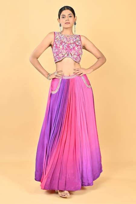 KEITH GOMES Embrioidered Blouse & Ombre Lehenga Set 