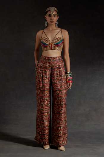 Aseem Kapoor_Multi Color Twill Embroidery, Beads, Tassels Collared Mushroom Jacket _Online_at_Aza_Fashions
