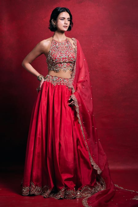 Tamanna Punjabi Kapoor Floral Embroidered Habutai Lehenga Set 