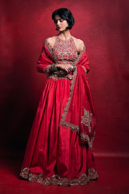 Tamanna Punjabi Kapoor Floral Embroidered Habutai Lehenga Set 