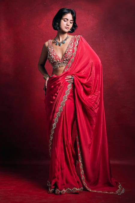 Tamanna Punjabi Kapoor Crepe Saree With Resham Embroidered Blouse Set 