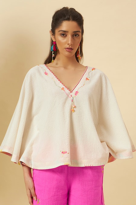 Nikasha Ivory Seersucker Cape Top 