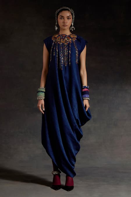 Aseem Kapoor Rasa Drop Shoulder Embroidered Collar Dress 