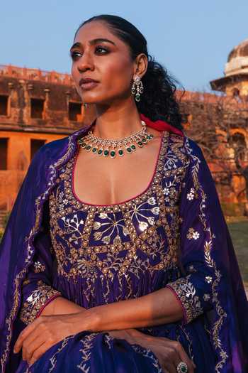 Punit Balana_Purple , Organza Zari, Chandi Tilla Work 40 Kalis Anarkali With Dupatta _Online_at_Aza_Fashions