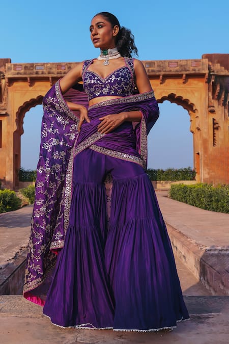 Punit Balana Chandi Tilla Work Draped Gharara Saree With Blouse 