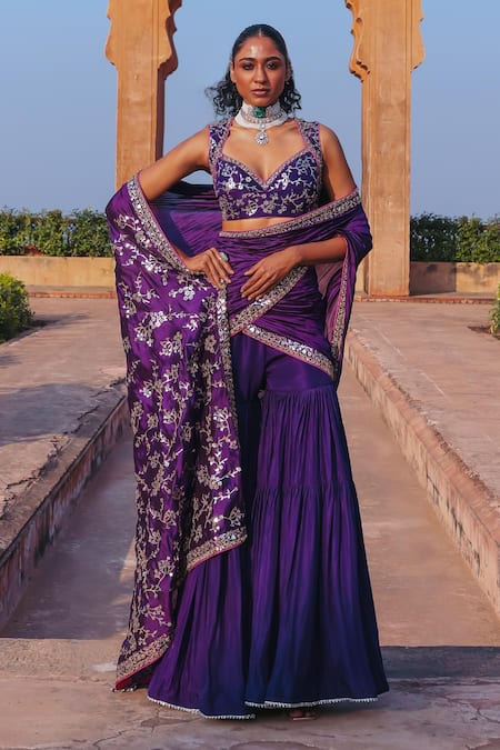 Punit Balana Chandi Tilla Work Draped Gharara Saree With Blouse 