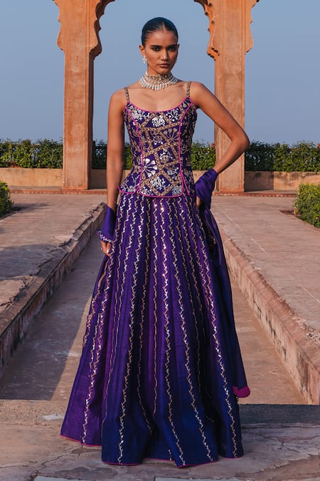 Punit Balana Noor Chandi Tilla Embroidered Corset Lehenga Set 