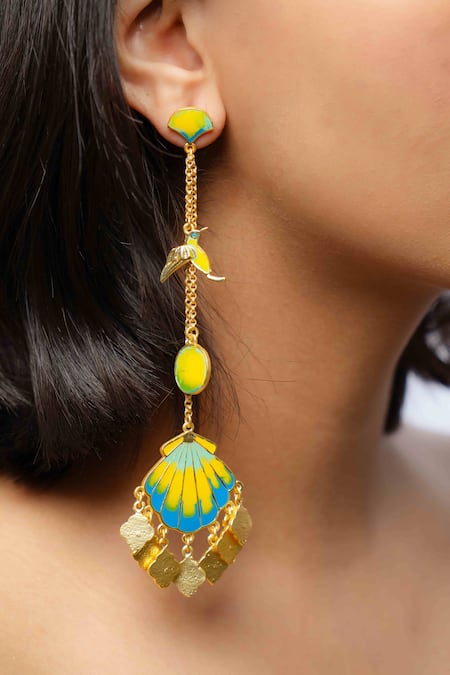 Bauble Bazaar Celeste Ripple Shell Tassel Earrings 