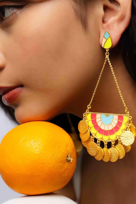 Bauble Bazaar_Pink Fringe, Chains Ocean Horizon Dangler Earrings _Online_at_Aza_Fashions