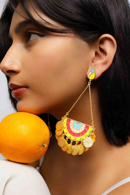 Buy_Bauble Bazaar_Pink Fringe, Chains Ocean Horizon Dangler Earrings _Online_at_Aza_Fashions