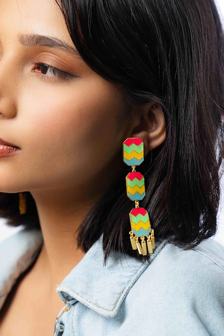 Shop_Bauble Bazaar_Blue Coral Reef Wave Dangler Earrings _Online_at_Aza_Fashions