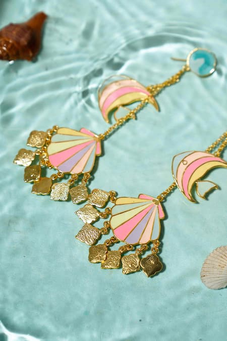 Bauble Bazaar_Multi Color Seashore Swirl Dangler Earrings _Online_at_Aza_Fashions