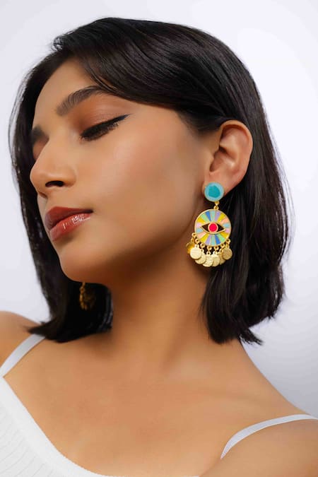 Bauble Bazaar_Multi Color Tropical Bloom Chandelier Earrings _Online_at_Aza_Fashions