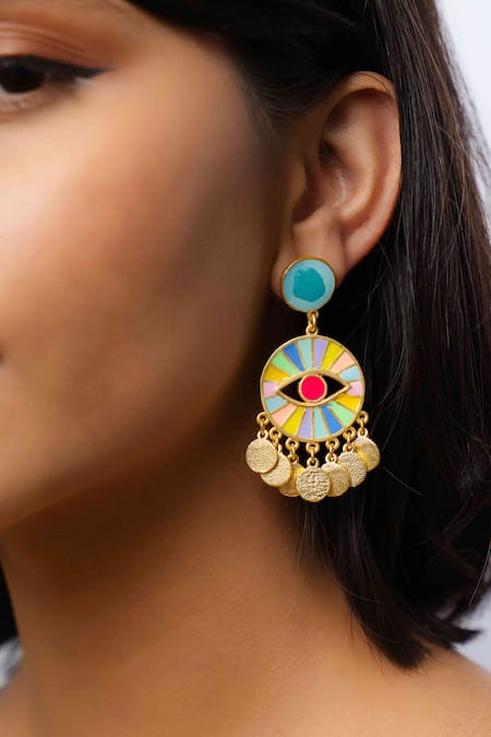 Shop_Bauble Bazaar_Multi Color Tropical Bloom Chandelier Earrings _Online_at_Aza_Fashions