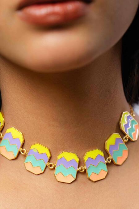 Bauble Bazaar_Yellow Azure Wave Chain Choker Necklace _Online_at_Aza_Fashions