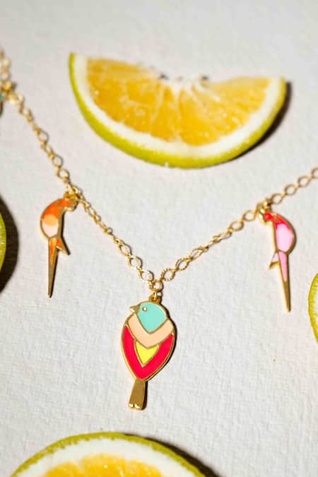 Bauble Bazaar_Multi Color Selene Glimmer Bird Charm Chain Necklace _Online_at_Aza_Fashions