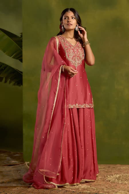 Kritika Dawar Noorisha Hand Embroidered Short Kurta Sharara Set 