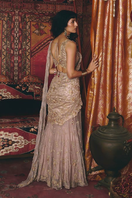 Aditi Gupta Pre-Draped Saree With Floral Embroidered Blouse 