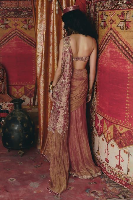 Aditi Gupta Floral Chatai Embroidered Pre-Draped Saree With Blouse 