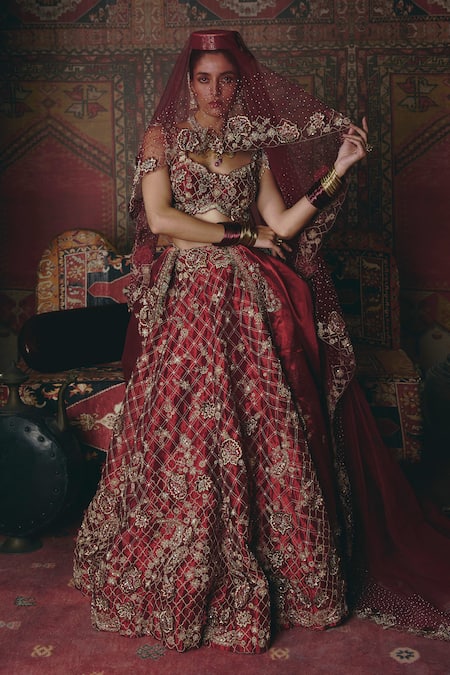 Aditi Gupta 3D Flower Embroidered Bridal Lehenga Set 