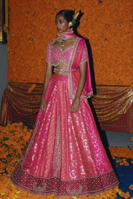 Aditi Gupta Panelled Silk Banarasi Lehenga Set 