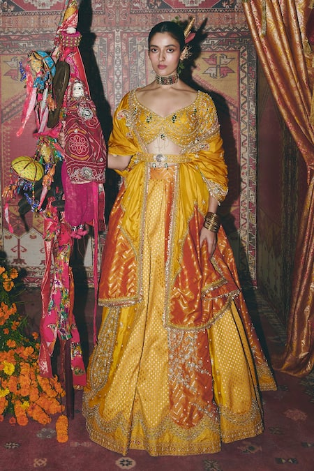 Aditi Gupta Floral Pattern Silk Banarasi Lehenga Set 