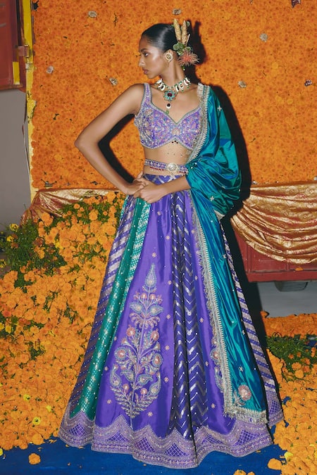 Aditi Gupta Panelled Silk Banarasi Lehenga Set 