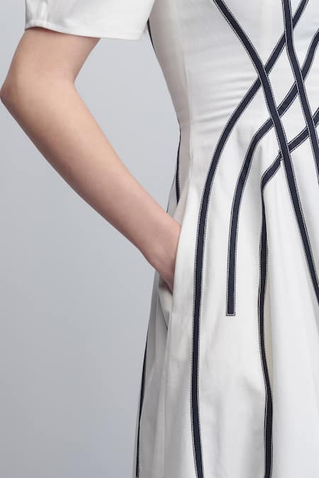 Leh Studios_Black Cotton Collared Spirale Dress _Online_at_Aza_Fashions