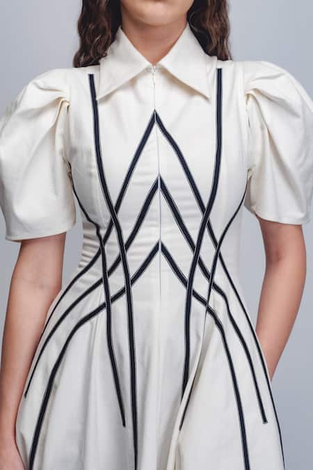 Buy_Leh Studios_Black Cotton Collared Spirale Dress _Online_at_Aza_Fashions