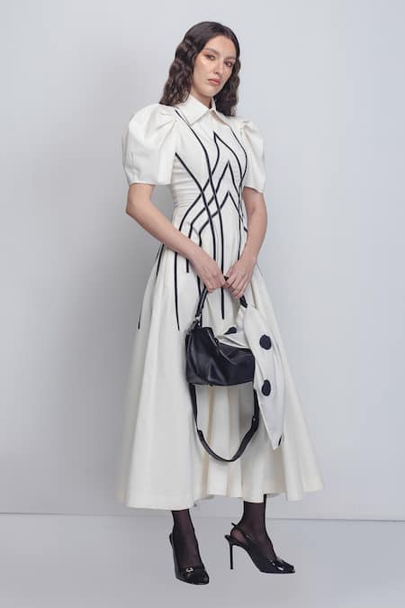 Shop_Leh Studios_Black Cotton Collared Spirale Dress _Online_at_Aza_Fashions