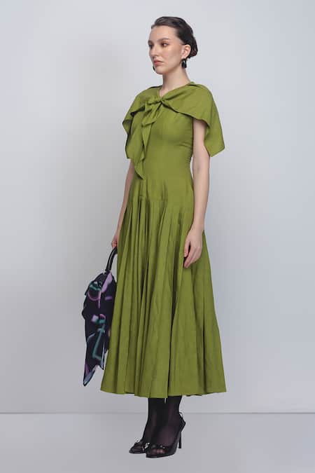 Leh Studios_Green Linen Jill Dress _Online_at_Aza_Fashions