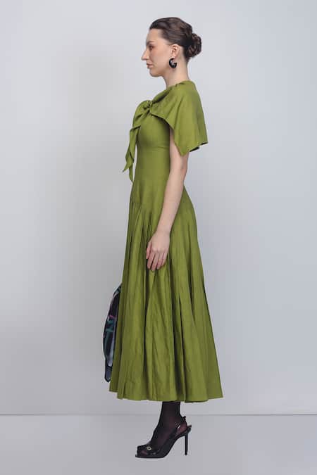 Buy_Leh Studios_Green Linen Jill Dress _Online_at_Aza_Fashions
