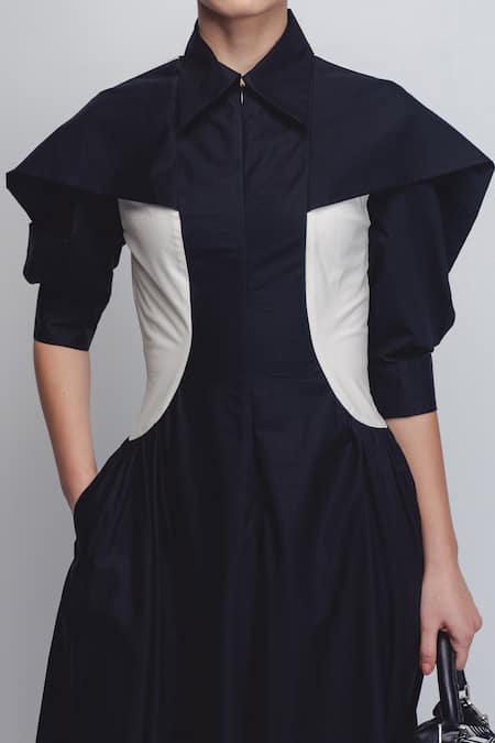 Leh Studios_Black Cotton Collared Sue Dress _Online_at_Aza_Fashions