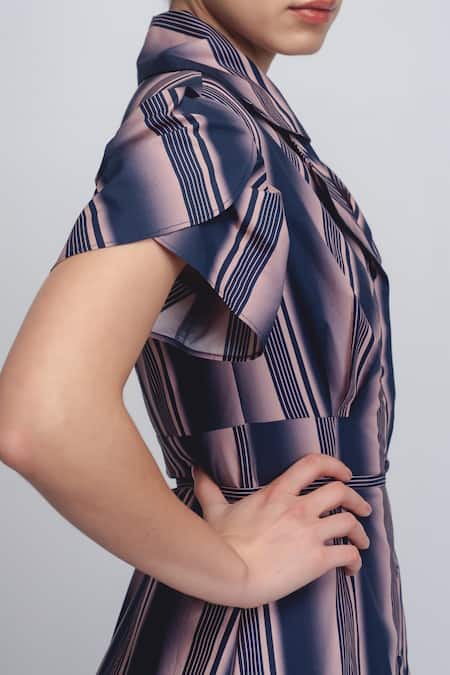 Buy_Leh Studios_Pink Cotton Collared Gami Stripe Pattern Dress _Online_at_Aza_Fashions