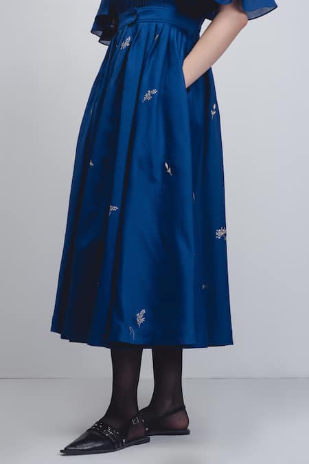 Buy Leh Studios Blue Silk, Cotton Embroidery, Sequins, Zari Collared Fons Dress Online at Aza Fashions Buy_Leh Studios_Blue Silk, Cotton Embroidery, Sequins, Zari Collared Fons Dress _Online_at_Aza_Fashions