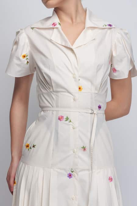 Buy Leh Studios White Cotton Embroidery Collared Gami Dress Online at Aza Fashions Buy_Leh Studios_White Cotton Embroidery Collared Gami Dress _Online_at_Aza_Fashions