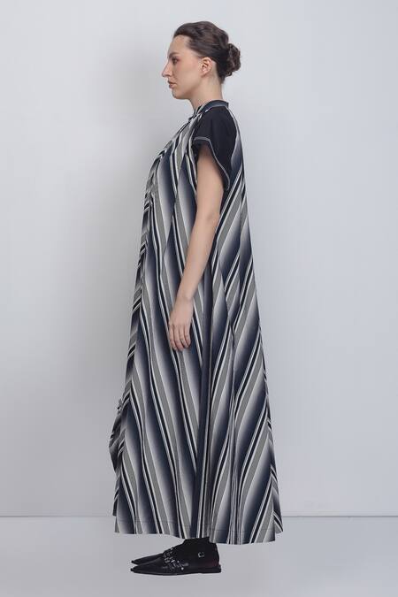 Leh Studios_Black Cotton High Neck Julia Tent Dress _Online_at_Aza_Fashions