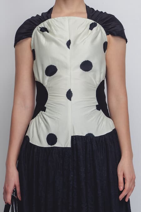 Shop Leh Studios Black Chanderi High Neck Zellus Printed Dress Online at Aza Fashions Shop_Leh Studios_Black Chanderi High Neck Zellus Printed Dress _Online_at_Aza_Fashions