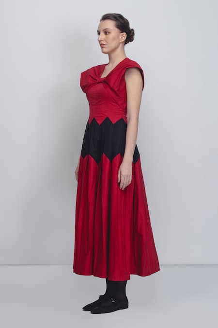 Buy_Leh Studios_Black Cotton V-neck Abra Colorblock Dress 