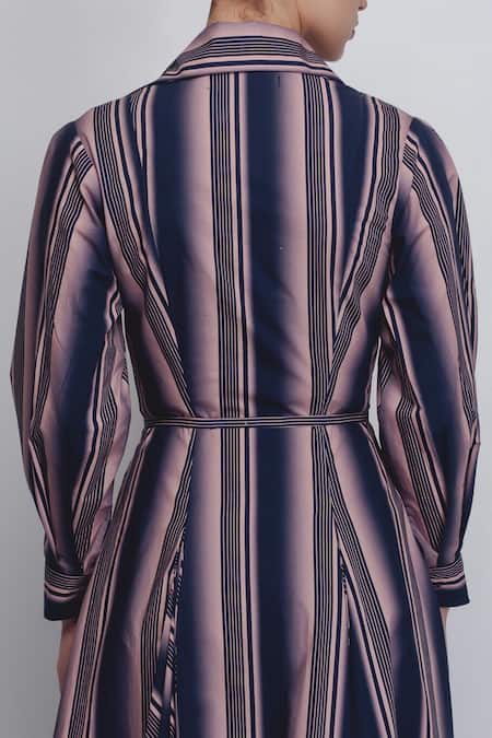Shop_Leh Studios_Pink Cotton V-neck, Collared Isla Stripe Print Dress _Online_at_Aza_Fashions
