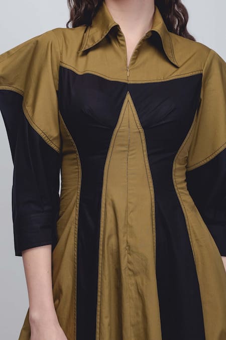 Leh Studios Black Cotton Collared Kadar Dress Online at Aza Fashions Leh Studios_Black Cotton Collared Kadar Dress _Online_at_Aza_Fashions