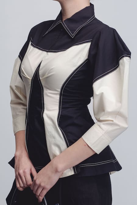 Leh Studios Black Cotton Collared Kadar Top Online at Aza Fashions Leh Studios_Black Cotton Collared Kadar Top _Online_at_Aza_Fashions