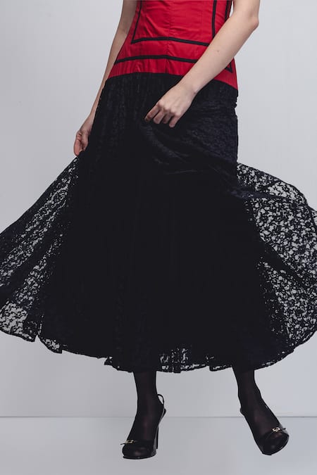 Shop Leh Studios Black Cotton Collared Blare Color Block Dress Online at Aza Fashions Shop_Leh Studios_Black Cotton Collared Blare Color Block Dress _Online_at_Aza_Fashions