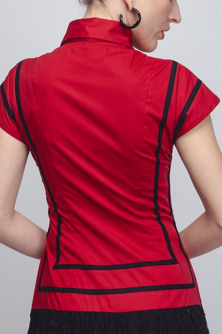 Buy Leh Studios Black Cotton Collared Blare Color Block Dress Buy_Leh Studios_Black Cotton Collared Blare Color Block Dress